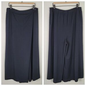 Oak + Fort Size 10 Trousers Pants Front Wrap Wide Leg Elastic Waist Navy Blue